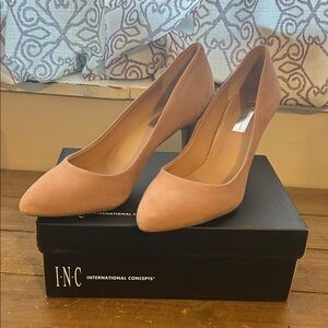 INC International Concepts Rose-Tan Suede Pointed Toe Pumps